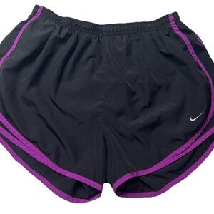 Nike Women’s Dri-FIT Running Shorts – Black with Purple Trim – Size LG – Lined